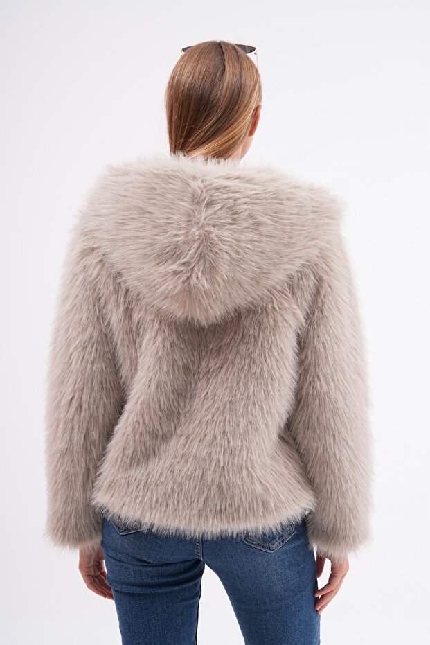 Kapüşonlu Kürk Ceket - 5