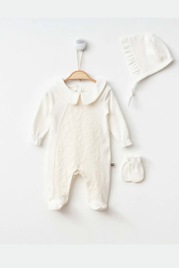 Baby Girl Newborn Jumpsuit Mevlüt Special Day Hospital Release Jumpsuit Hat and Gloves Memory Gift Set