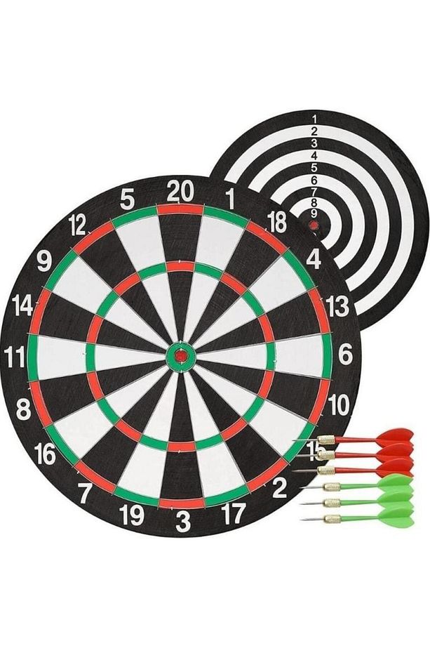 Çift Taraflı Dart Tahtası ve 6 Adet Metal Uçlu Dart Oku 36 Cm ebatıyla Büyük Boy Dart Seti - 1