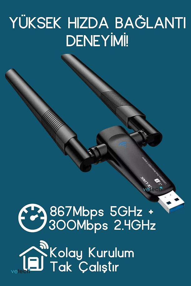 Wifi Adaptör Masaüstü Bilgisayar Wi-fi Anten 1800mpbs Dual Band Anten Windows10 / 11 - 2
