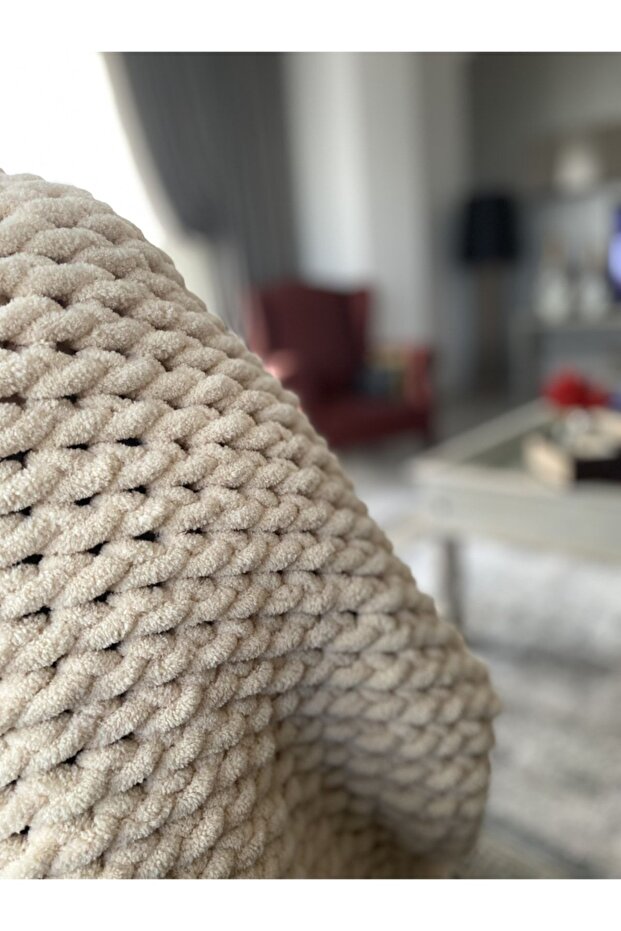 Krem Puffy El Örgüsü Battaniye - 6