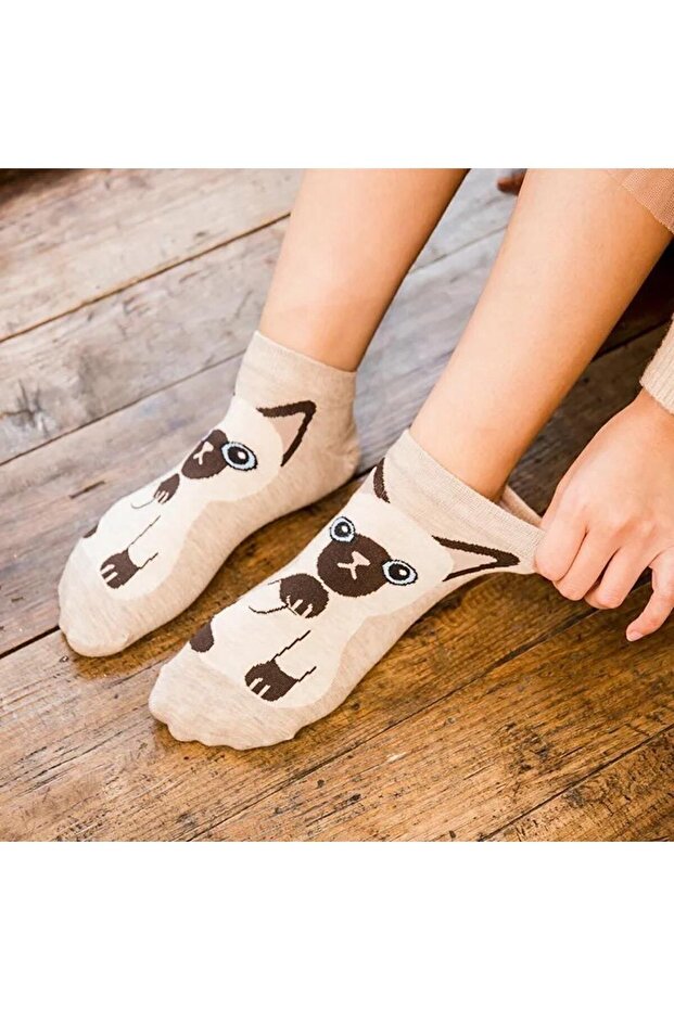 5 Pack Cute Cat Patterned Booties Socks - 2