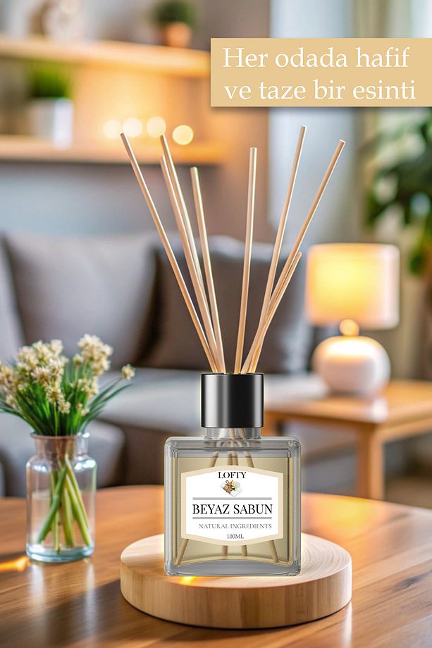Beyaz sabun Çubuklu Oda Kokusu Uçucu Yağ Reed Diffuser Banyo Yatak Odası Mutfak Ferah Koku 100ml - 3