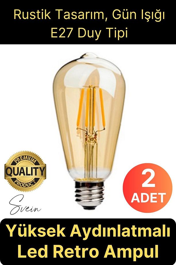 2 Adet Vintage Spiral Filament Rustik Retro Akkor LED Ampul Yüksek Işıklandırma Lamba Gün Işığı E27 - 1
