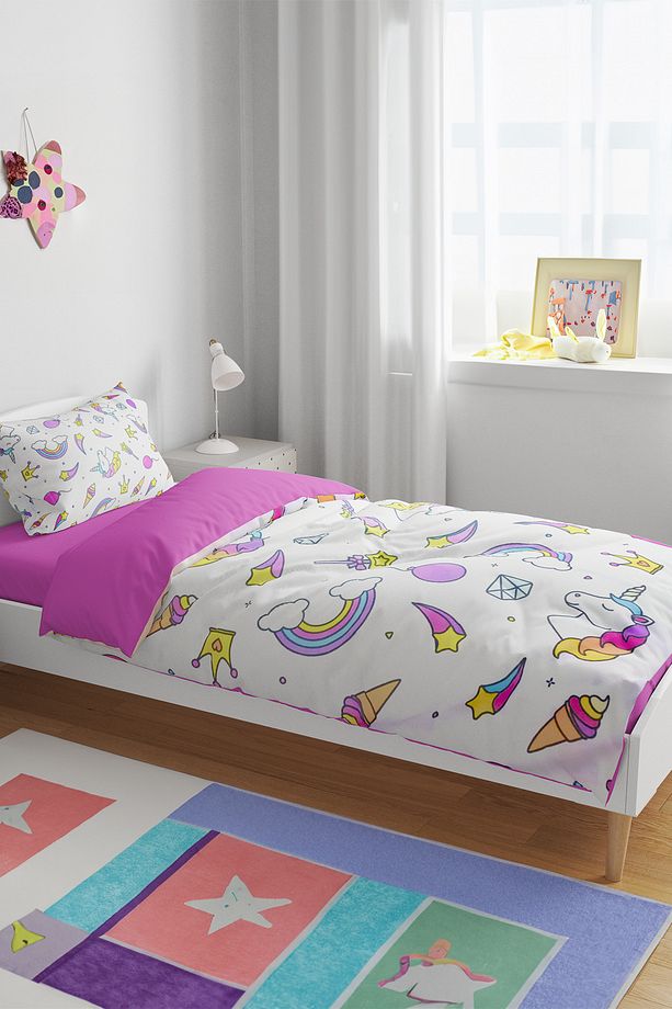 %100 Pamuklu Tek Kişilik Rainbow Nevresim Takımı - 1