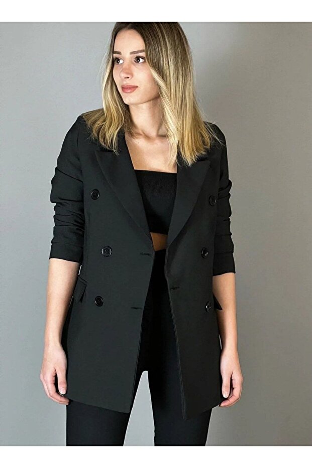 Women's Blazer Jacket Buttoned Regular Cut Lined Black