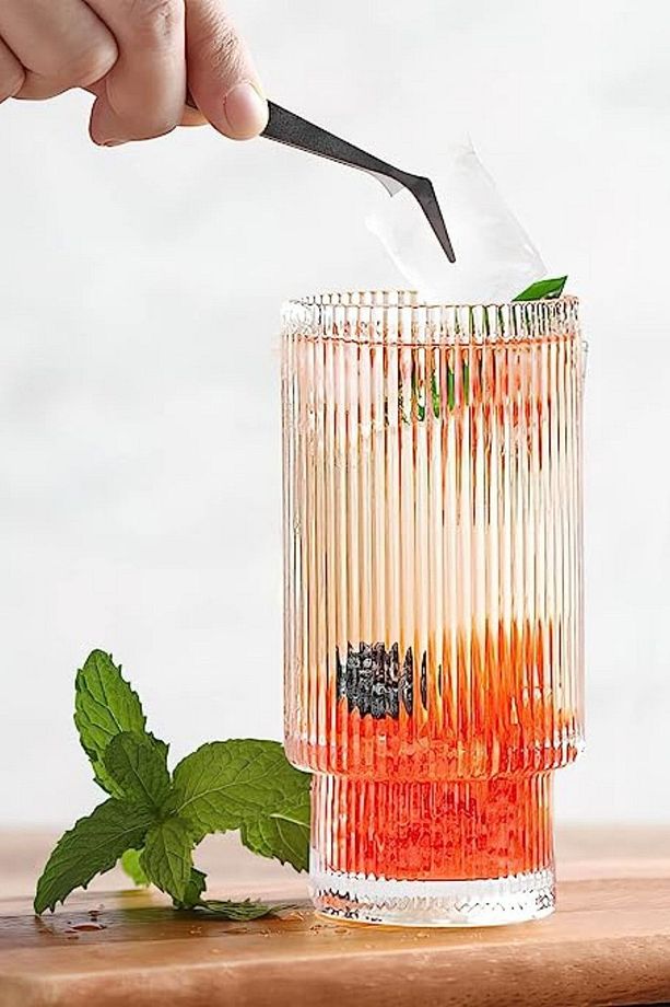 Çizgili Yeni Tasarım Cam Bardak Meşrubat, Latte, Neskafe, Kokteyl, Su Bardağı 400 ml 2 Adet - 2812 - 4