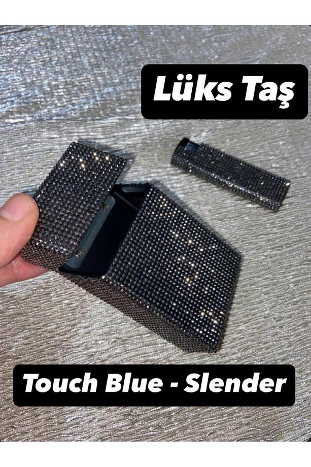 Taşlı Sigara Kutusu Ve Çakmak ( Slender ) Touch Blue - 1