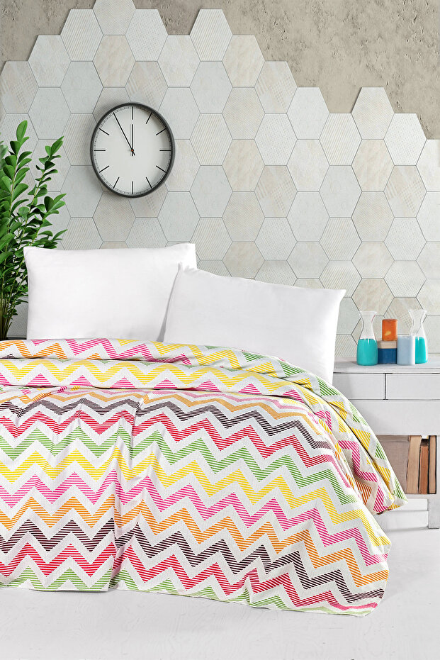 100% Cotton Cleo Fuchsia Yellow Pique Double - 200X230 cm