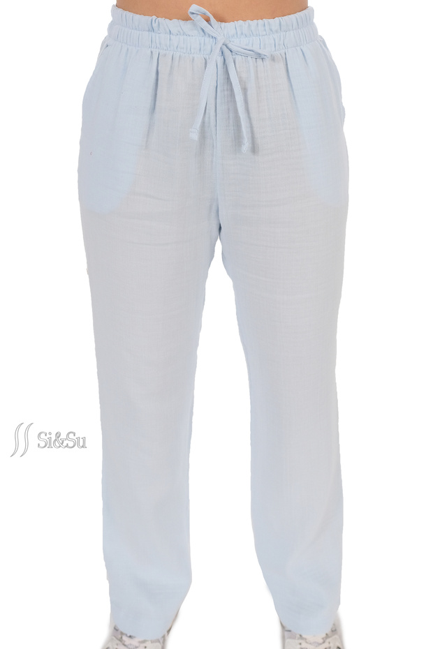 Relaxed Cut Muslin Women's Trousers - Pockets and Laces