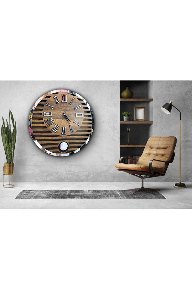 Yuvarlak Model Modern Sarkaclı Duvar Saat Ahşap Saat Wall Clock - 3