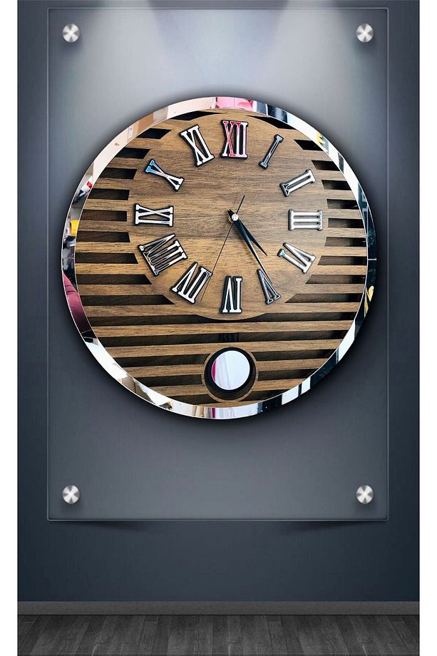 Yuvarlak Model Modern Sarkaclı Duvar Saat Ahşap Saat Wall Clock - 2
