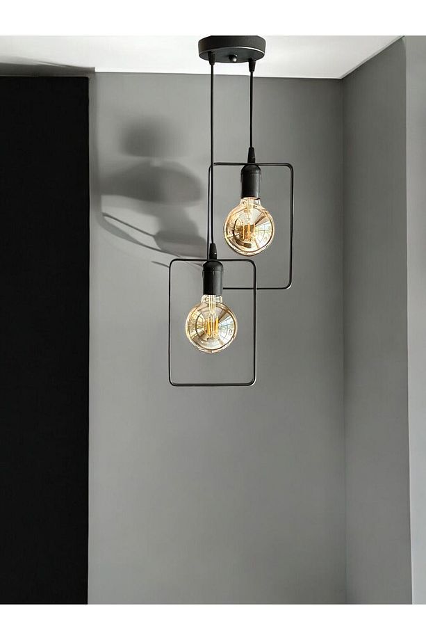 Retro rustik sade şık endüstriyel ve modern 2'li metal siyah sarkıt avize - 3