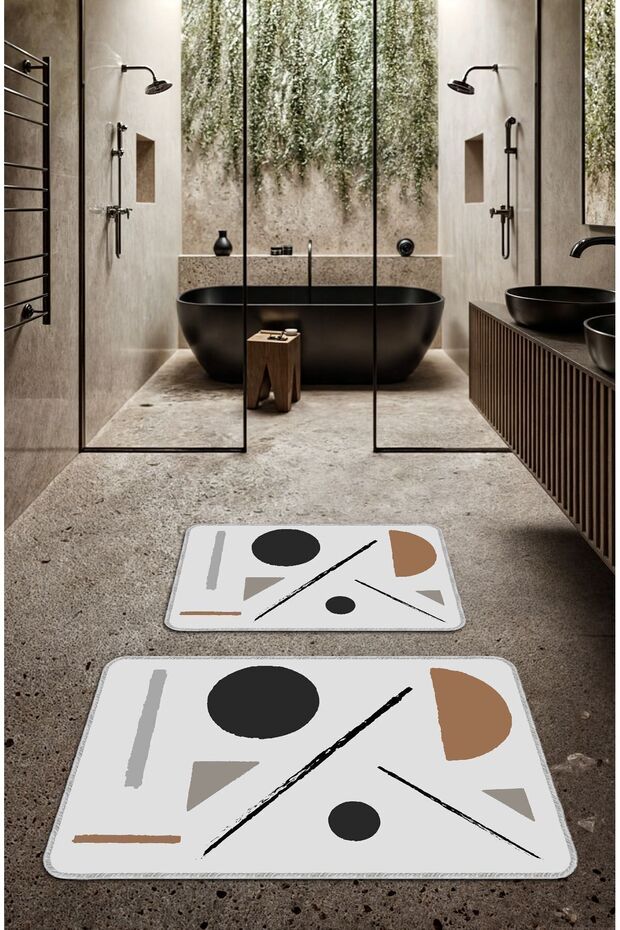Decorative Modern Design Non-Slip Base Washable Set Set Gray Bath Mat 50X60-60X90 cm