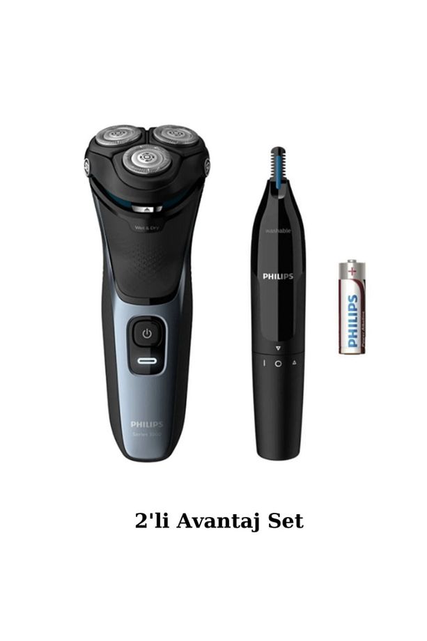 S3133/51 Islak Kuru Sinek Kaydı Tıraş Makinesi - Kulak / Burun Tüy Kesme Makinesi 2'li Avantaj Set - 1