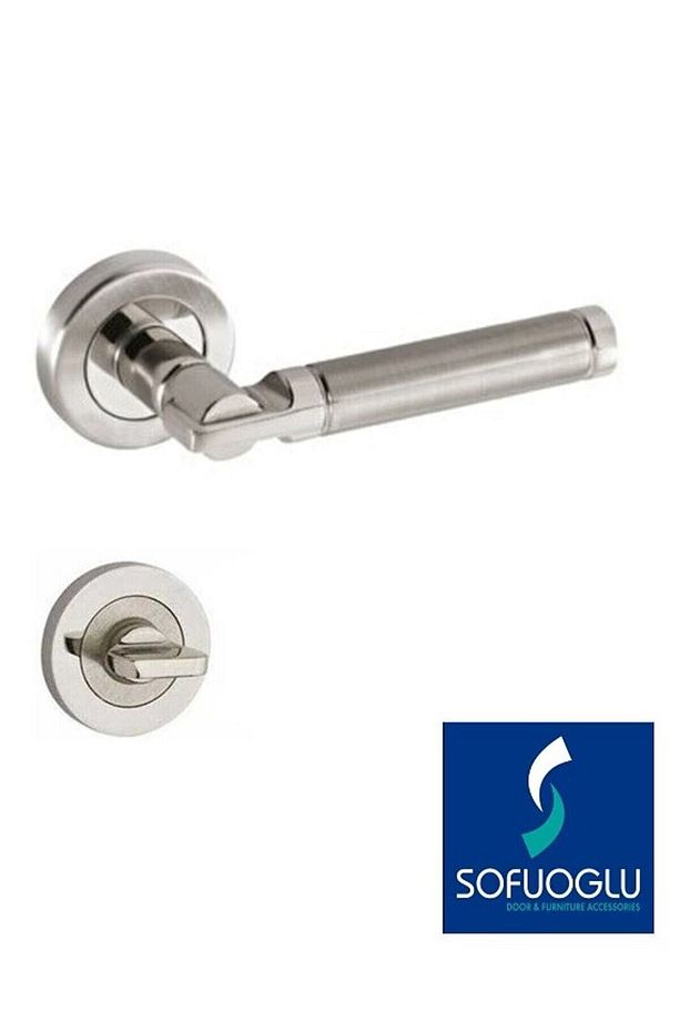 Alüminyum Paslanmaz Şebboy Yuvarlak Rozetli Wc Kapı Kolu / Nikel-saten - 1