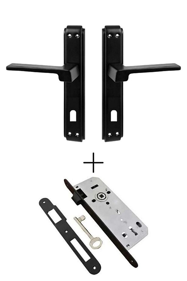 Anka Aynalı (ODA) Kapı Kolu Mat Siyah / Siyah Kapı Kilidi 40mm / Set Olarak - 1