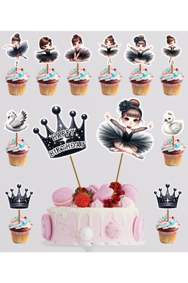 Black Young Girl Ballerina Cake Picks 12 Pieces Cake Decorations and Cupcake Cookie Toppings