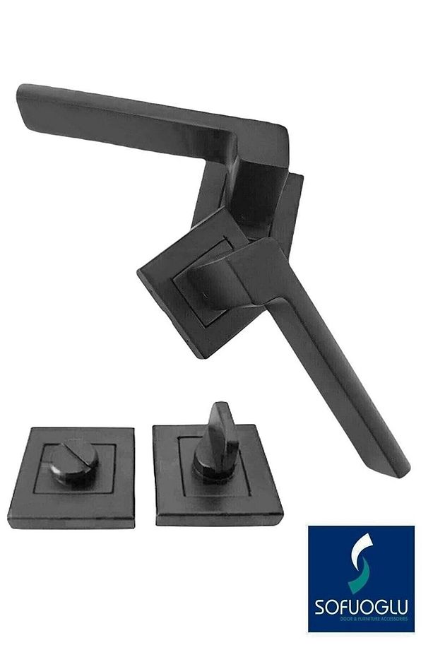 Paslanmaz Çelik Antrasit Renk Kare Rozetli Anka Wc Kapı Kolu (1 TAKIM) Wc Kapıları Için - 1