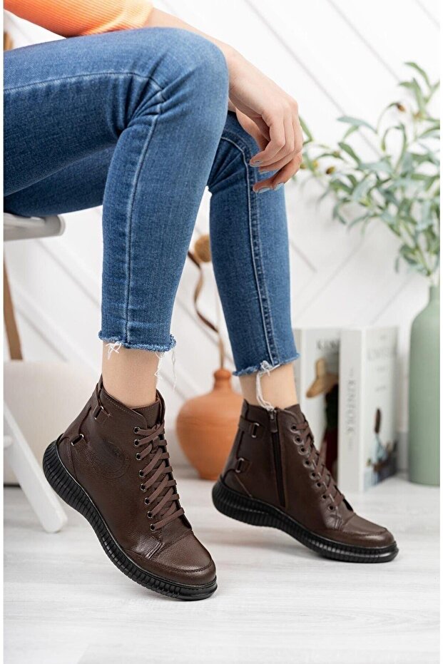 Kafkaslar Hakiki Gerçek Deri Fermuarlı Kısa Bot - 2