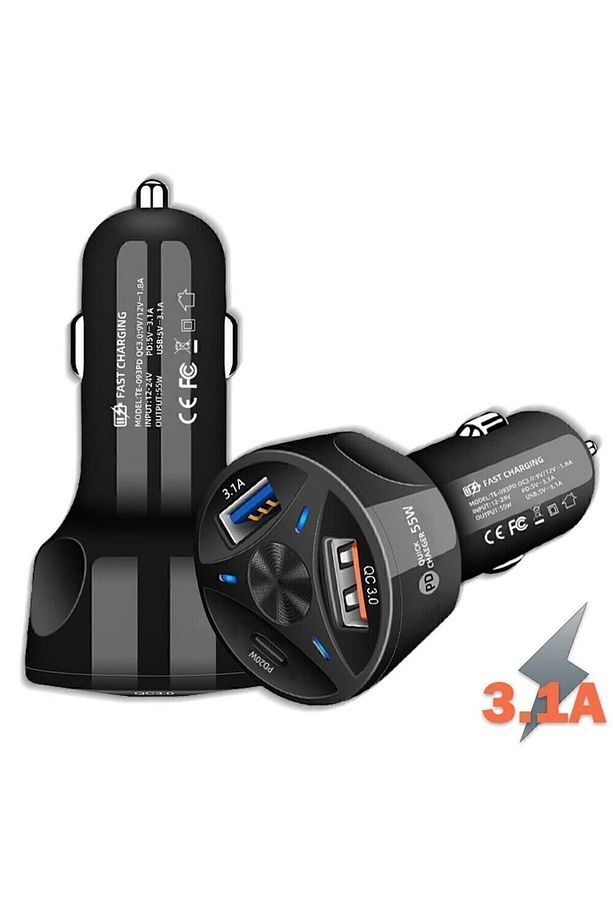 Araç Çakmaklık Şarjı - Type C Şarj Aleti - Usb Şarj - 55w Araba Çakmak Soket Şarj - Çakmak Şarj - 1