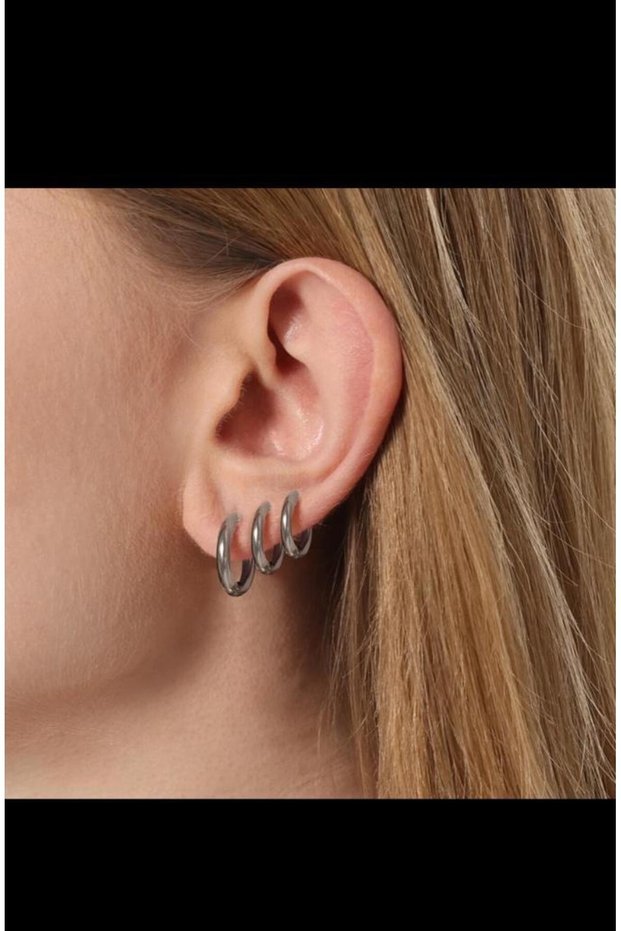 NON-TARKINESS SURGICAL STEEL SET OF 3 (3 SIZE) THICK HOOP EARRINGS