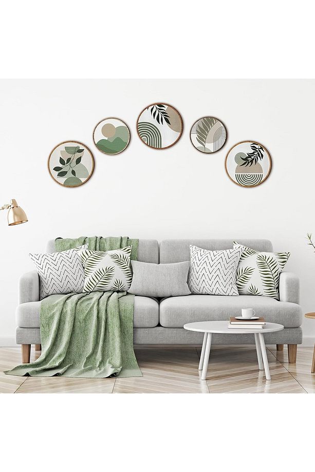 Dekoratif Çiçeçekler Mdf 5 Parça Çerçeve Görünümlü Daire Tablo Set - 1