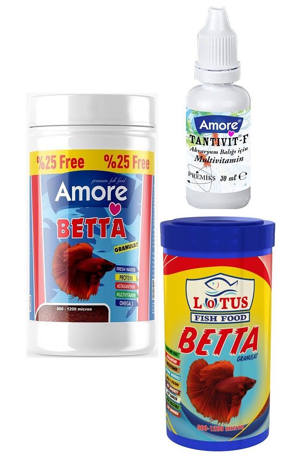 Beta Balığı Yem Seti 125 Ml, Lotus 100 Ml, 30cc Multivitamin Seti - 1