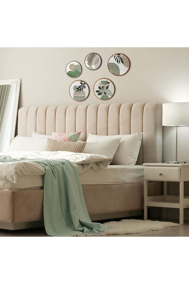 Dekoratif Çiçeçekler Mdf 5 Parça Çerçeve Görünümlü Daire Tablo Set - 4