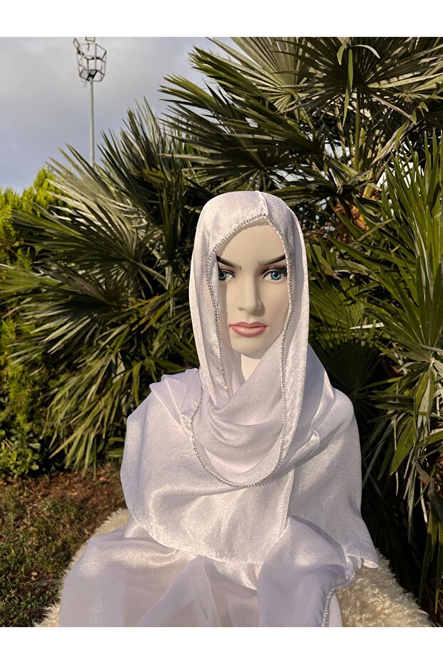 Shiny Stoned Satin Janjan Hijab Evening Dress Shawl