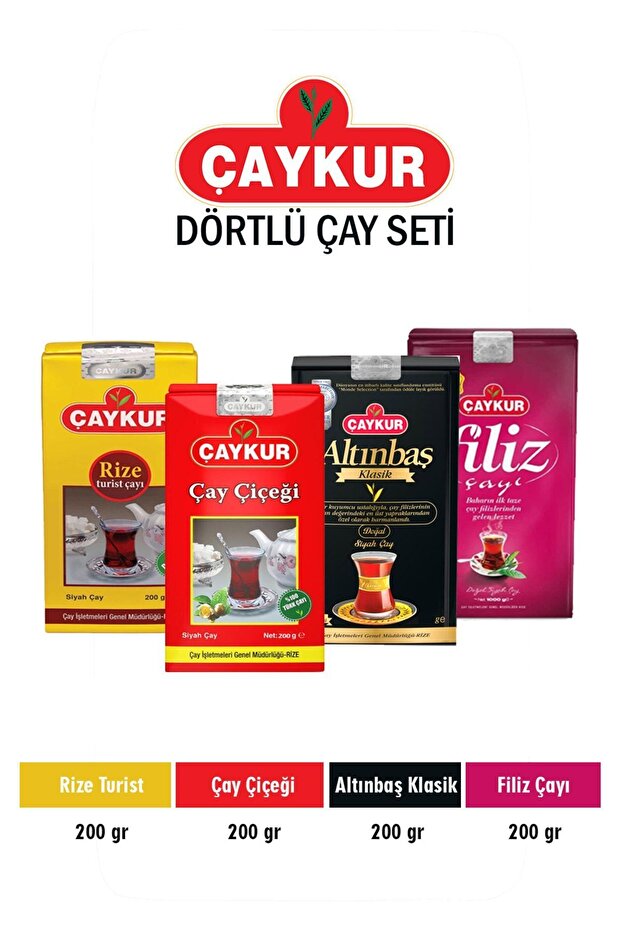 Rize Tourist Tea 200Gr+Tea Flower 200Gr+Altinbaş Classic 200Gr+Shoot Tea 200Gr Set of 4