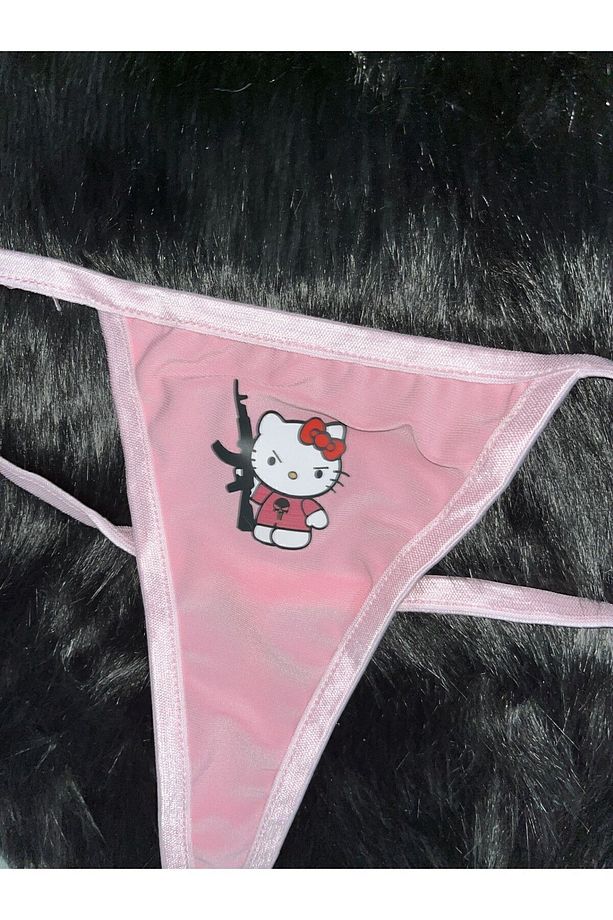 Silahlı Hello Kitty Figürlü Pembe T-String Model Tanga - 1