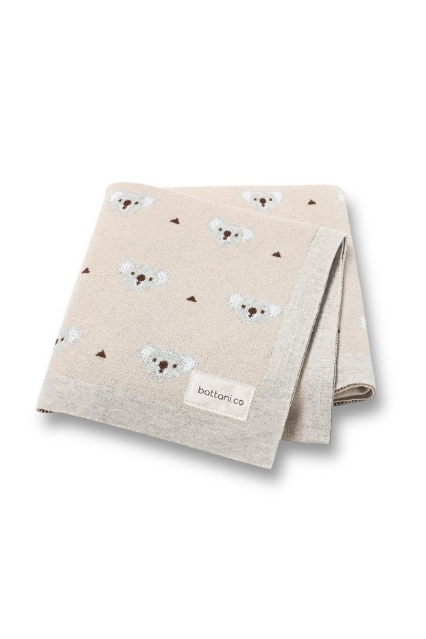 Knitwear Knitted Baby Blanket for Baby Girl and Boy Beige Koala 90cm X110Cm