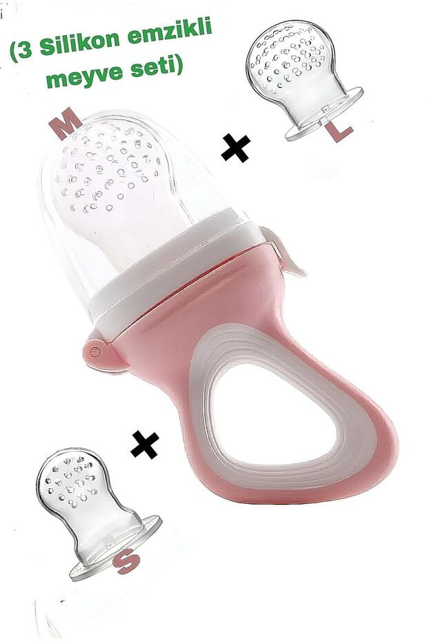 Baby Fruit Feeder Set with 3 Pacifiers-Baby Fruit Strainer Set-S(4-6 Months)/M(7-12 Months)/L(13-24 Months)-Pink