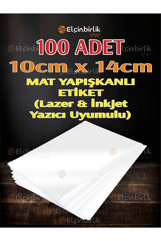 10cm X 14 Cm 100 Adet Kartuşlu Mürekkepli Tüm Yazıcılara Uygun Yapışkanlı Mat Kuşe Etiket - 1