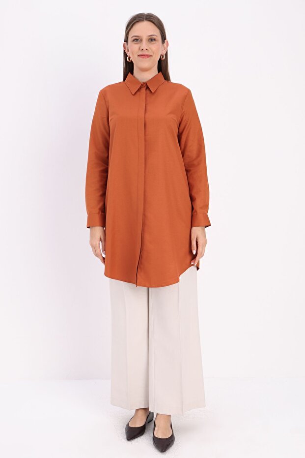 Kiremit Basic Gizli Patlı Gömlek Tunik - 2