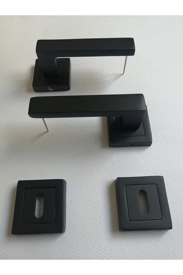 Mat Siyah Kare Rozetli Oda Kapı Kolu ( 1 Takım=2 Adet Kapı Kolu 2 Adet Alt Rozet ) - 4