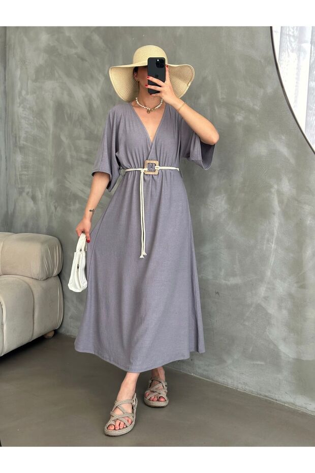 Women's Gray Belted Summer Dress