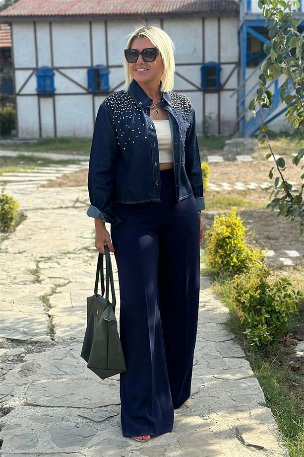 Yüksek Bel Yandan Fermuarlı Bol Paça Pantolon - 2