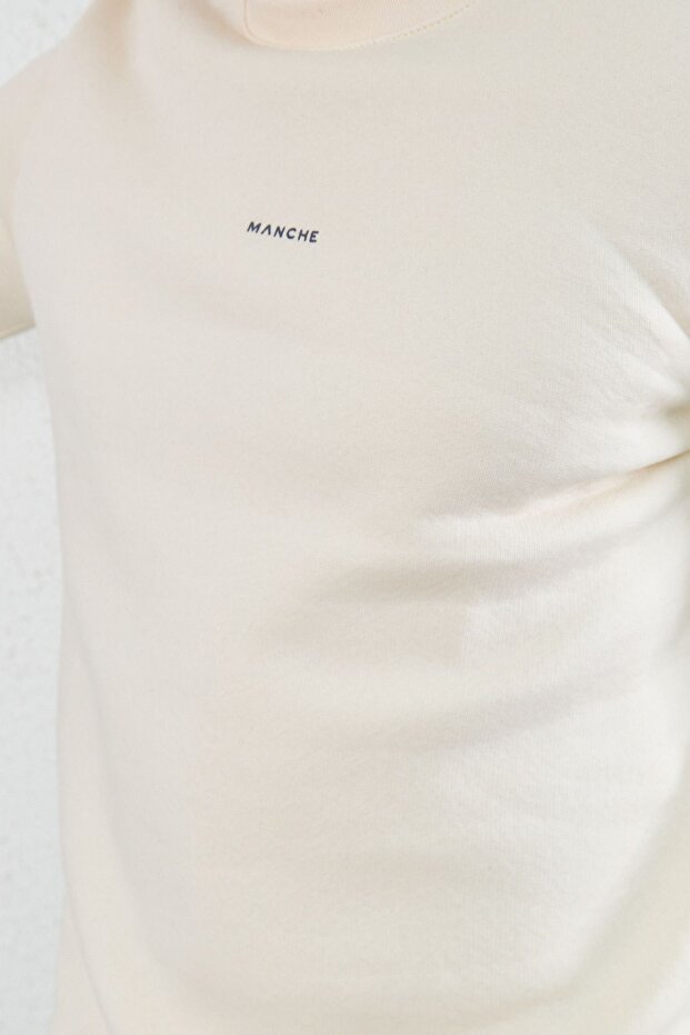 Crew Neck Basic Minimal Printed Sweat Ecru - 4