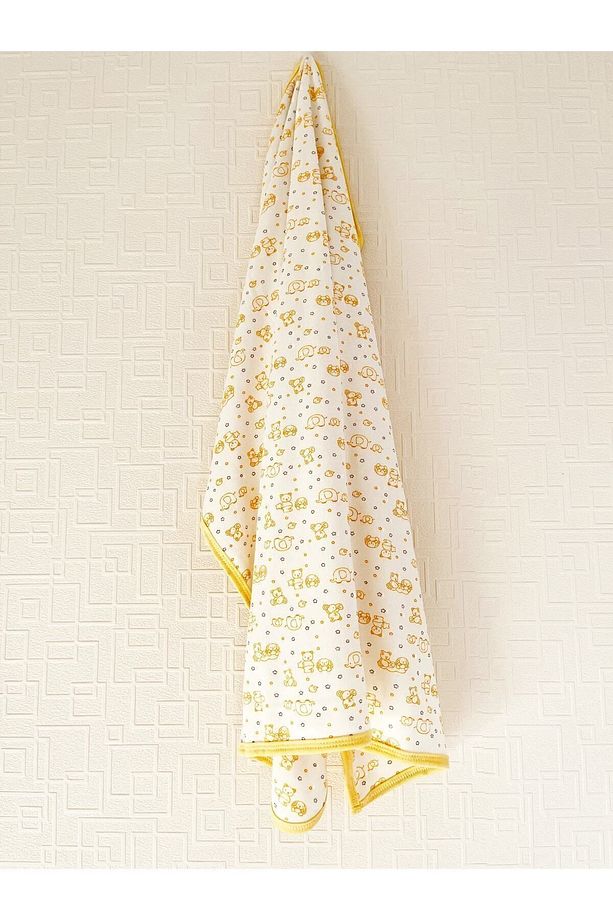 Çift Katlı Sarı Bebek Kundak Battaniyesi Yeni Doğan Sarı Pamuklu Penye 80x80 Cm - 5
