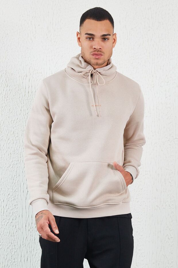 Hooded Basic Minimal Printed Sweat Stone - 6