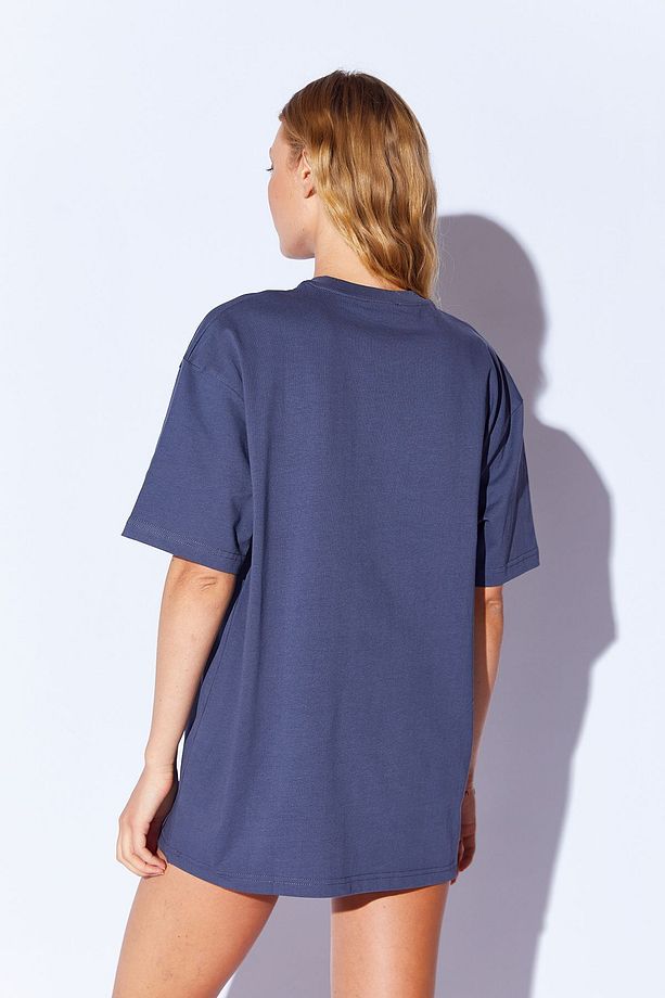 Antrasit Kalın Soft Dokulu enjeksiyon minimal baskı detaylı Oversize  %100 Pamuk unisex T-shirt - 5