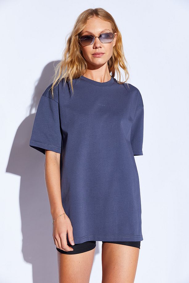 Antrasit Kalın Soft Dokulu enjeksiyon minimal baskı detaylı Oversize  %100 Pamuk unisex T-shirt - 6