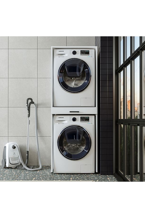 Çamaşır Ve Kurutma Makinesi Dolabı Mat Beyaz - 4