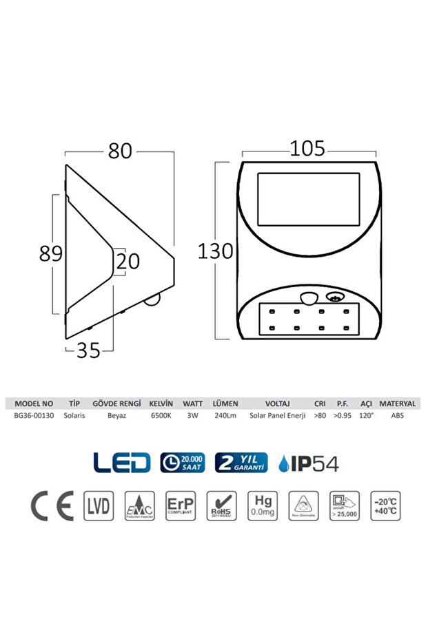 Sensörlü Solar Duvar Aydınlatması - 6