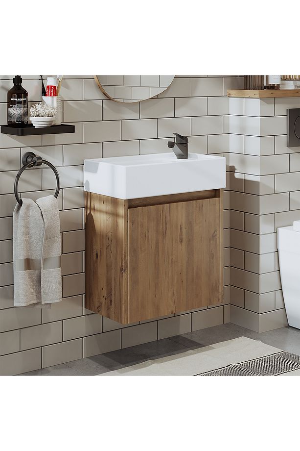 Ayaksız Tek Kapaklı Lavabolu 50 Cm Banyo Dolabı Tuvalet Kâğıtlığı Suntalam Tuvalet Standı - 1