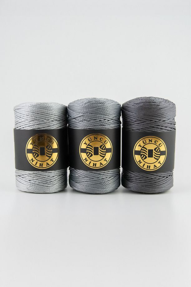 200 gr - 200 Mt - 2.5 Mm Gri (342) Polyester Makrome Ipi Çanta Ipi Supla Ipi Örgü Ipi - 3