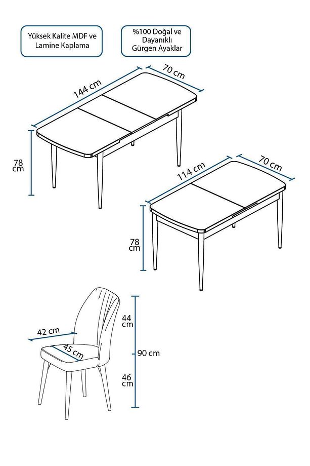 Par Serisi 70x114, Açılabilir Mdf Mutfak Masa Takımı, Beyaz Masa Ve 4 Füme Sandalye - 5