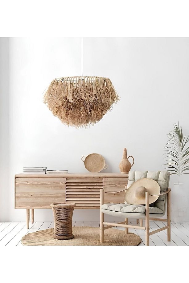 Modern Hasır Bambu Avize Iskandinav Boheme Rafya Tekli Avize Tasarım Salon Mutfak Oturma Odası Avize - 2